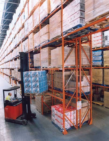 stacking shelves in warehouse