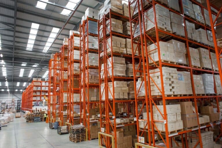An industrial heavy duty warehouse racking system designed and installed by RediRack