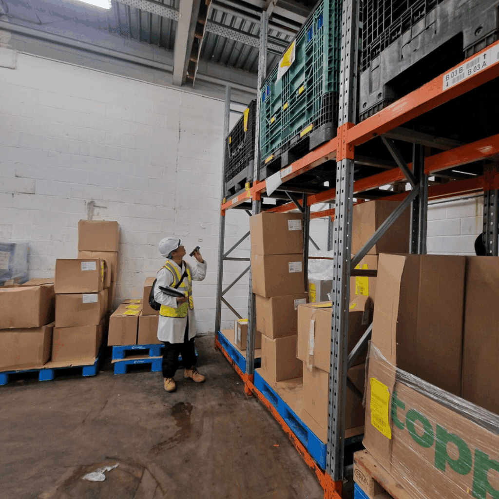 Racking inspections being conducted by RediRack inspectors after warehouse racking installation