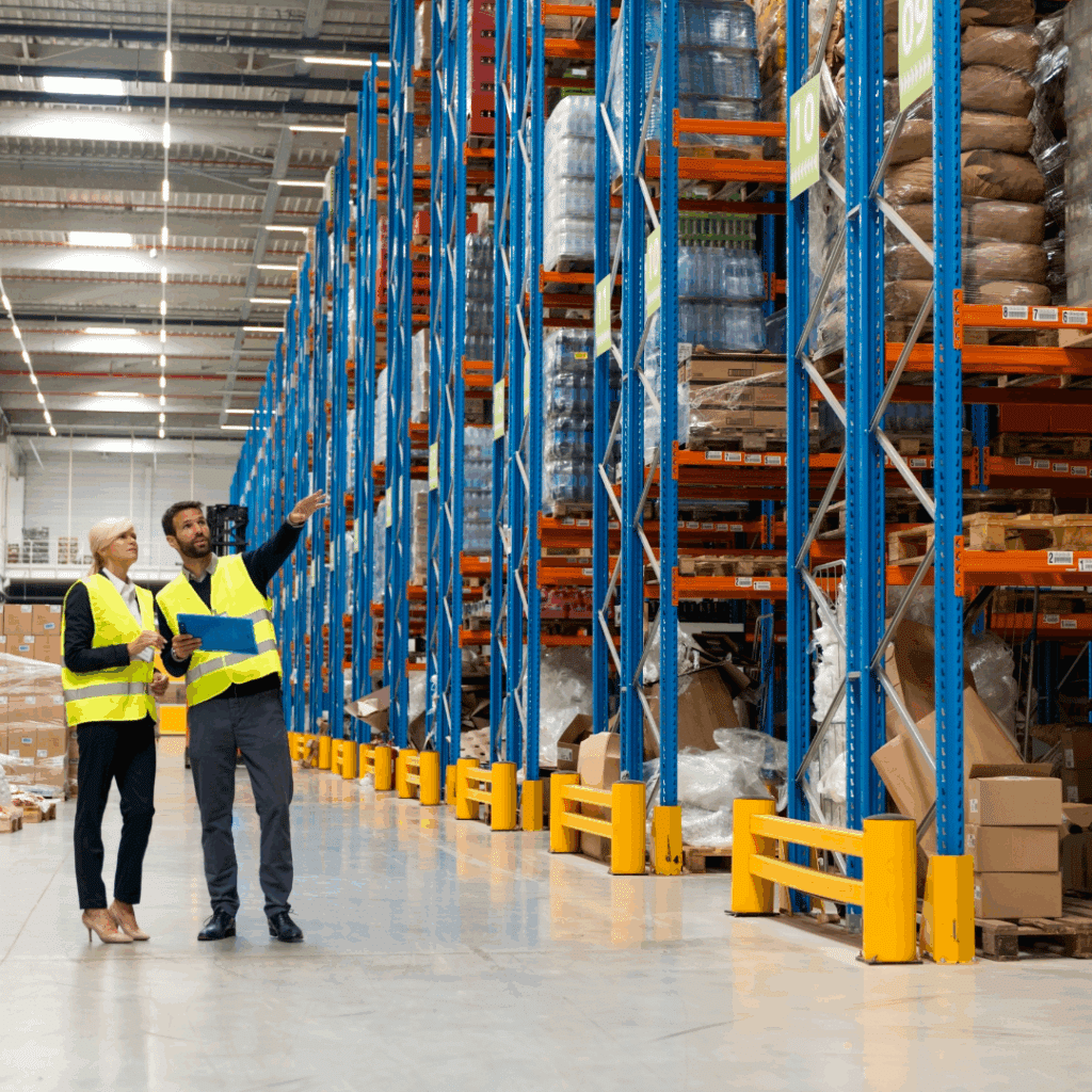 A site survey being conducted by RediRack inspectors prior to warehouse racking installation